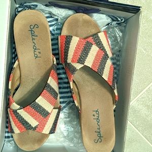 Splendid sandals size 7 1/2. Red beige  & black canvas 3" wedge